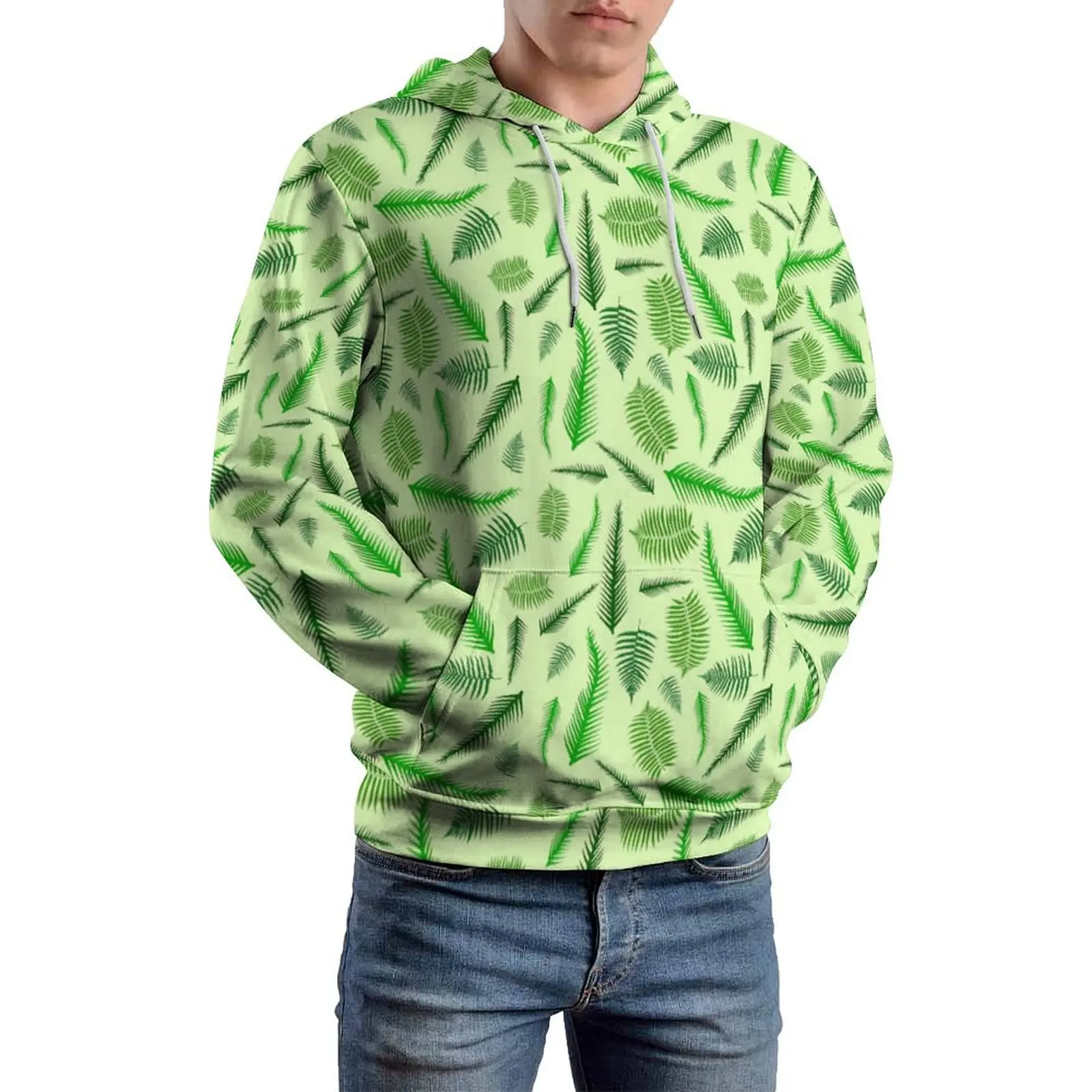 Fern Plants Casual Hoodies Male Green Leaves Print Retro Hooded Sweatshirts Winter Long Sleeve Streetwear Oversized Hoodie