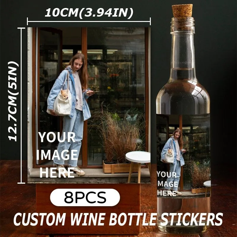 

Персонализированные этикетки для винных бутылок, 8 шт., с индивидуальной печатью фото и текста, водонепроницаемые наклейки для свадебных и подарочных мероприятий, дней рождения