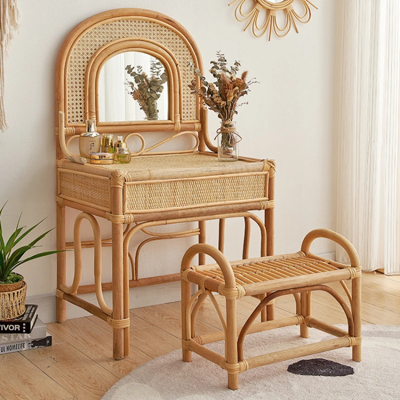 Vine Weaving Japanese Style Dressing Table, Bedroom, Luxury, Modern, Simple, Natural, Vine Homestay