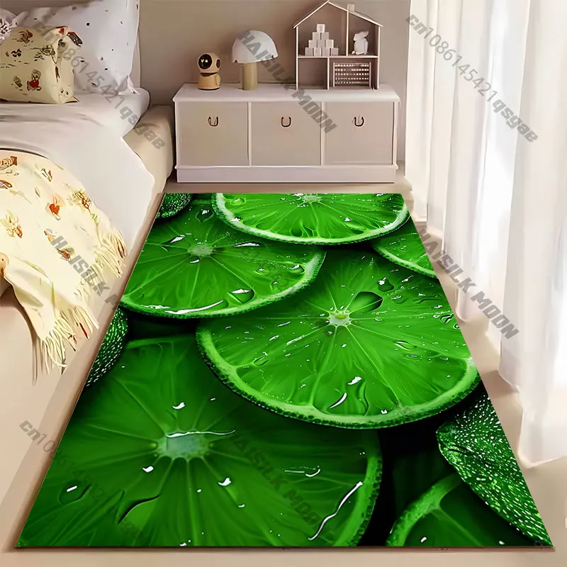 Fresh vibrant green lime slices carpet Yoga living room room decor children's crawling mat doormat area rug games mat