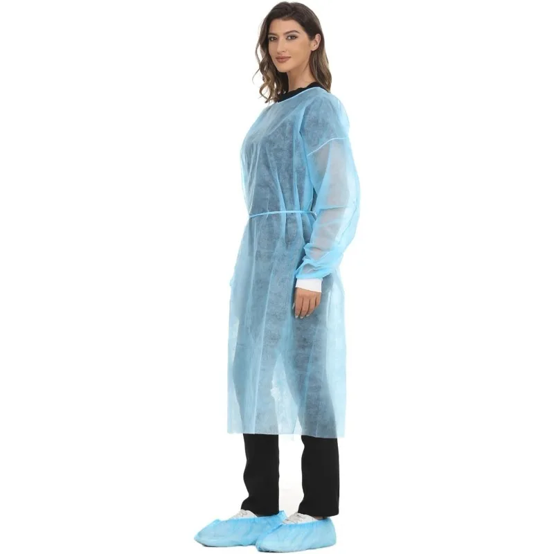 HENGPIN Vestido de aislamiento desechable, batas de laboratorio de polipropileno, puño de punto, manga larga, paquete de 15