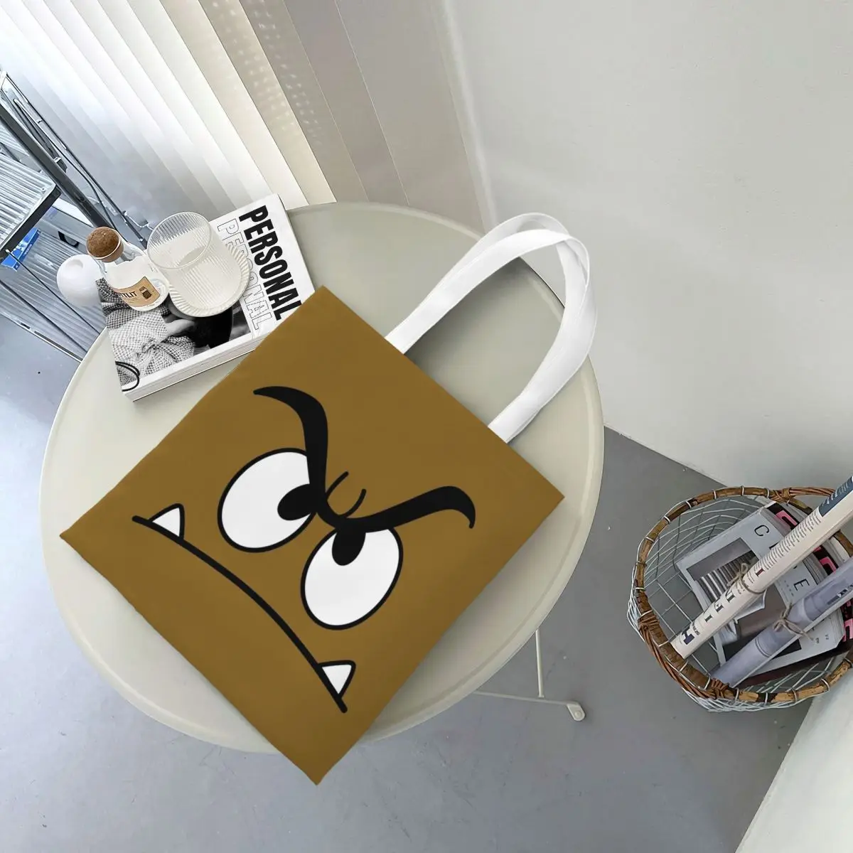 Goomba Face Shopping Bags Canvas The Tote Bag Reusable for Ladies Shoulder Tote Travel Handbag