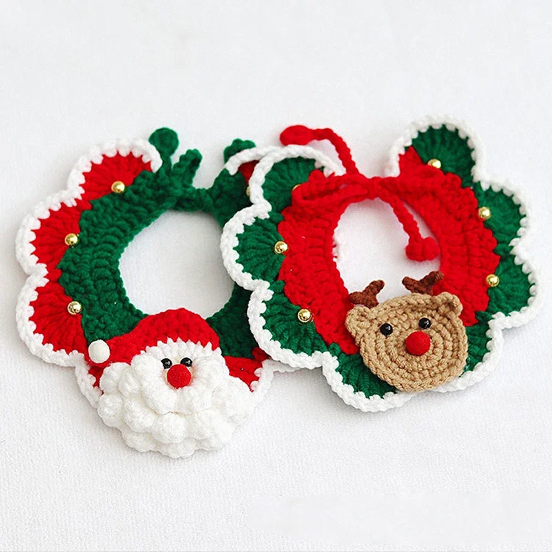 Pet Knitted Collar Bibs Woven Santa Claus Bowknot Bell Cat Dog Scarf Collar Adjustable Necklace Cute Bib Accessories Pet Supplie