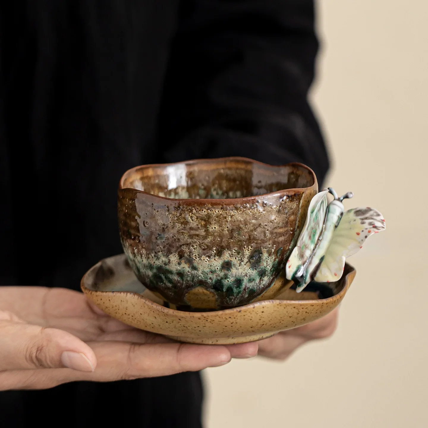 Кофейная чашка Dieqi Flow Glaze 210 мл с эффектом обжига, набор для латте с блюдцем, для офиса, послеобеденного чая, персональная чашка и кружка