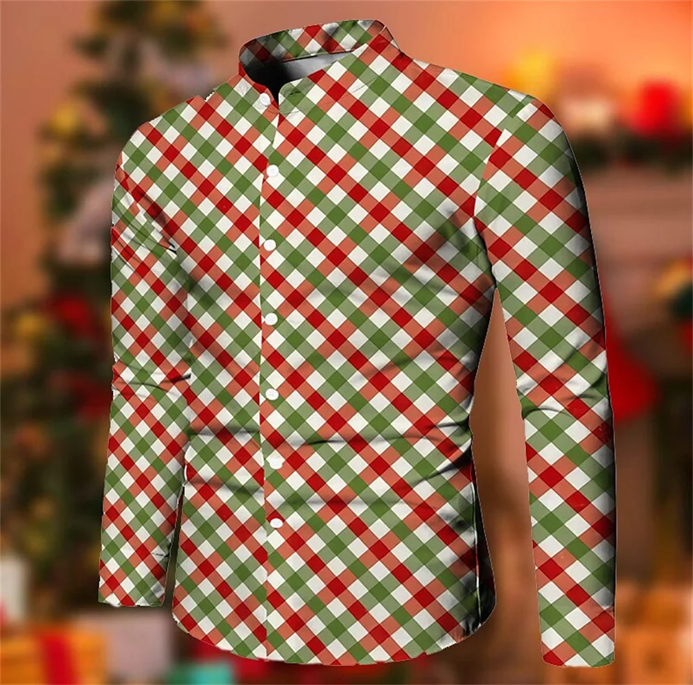 Chemise imprimée à manches longues pour hommes, cadeau de Noël 2023, robe de polo de rue, mode de fête décontractée, tissu doux confortable, haut S-6XL