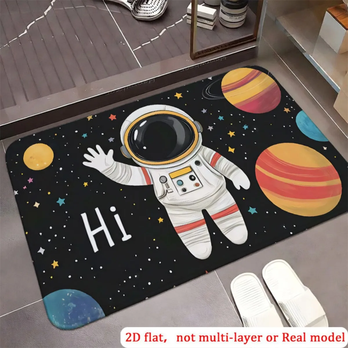Cosmic Astronaut Space Rug Mat Nursery Decor Kids Galaxy Planetary Theme Greeting Hi Play Room Area Carpet for Boys and Girls