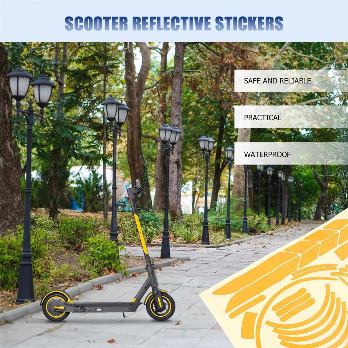 A56XQ 1 conjunto de adesivos reflexivos scooter conjunto completo adesivos para ninebot max g30 kickscooter adesivos dobráveis (amarelo)