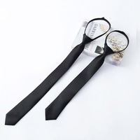 Super Slim zipper Tie 5cm black Satin Black Solid Ties Fashion Men Skinny Narrow Necktie for Wedding Party