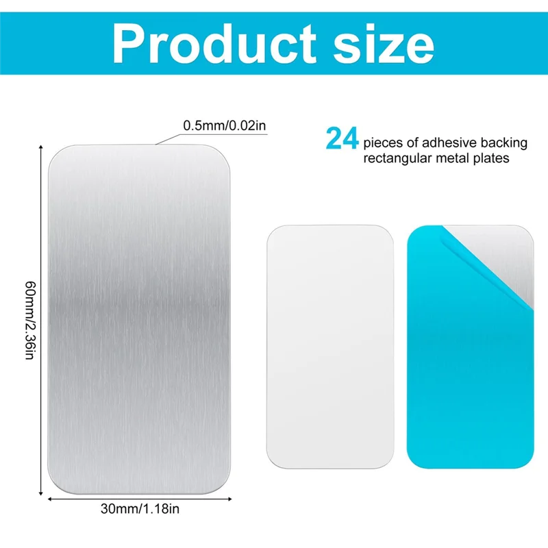THIVN-24Pcs Adhesive Metal Plates For Magnetic Mounts, 2.36X1.18In Metal Strips With Adhesive For Non-Steel Vent Use