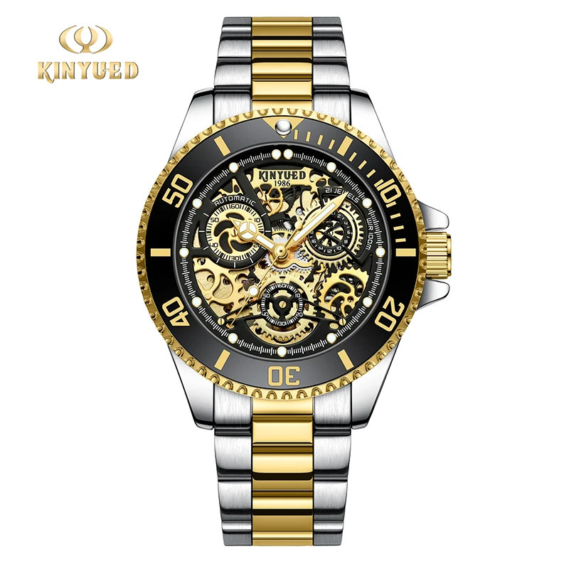 Kinyued Luminous Mechanical Automatic Watch For Man Business Hand Clock Dispaly Wristwatches Stainless Steel Strap Watches