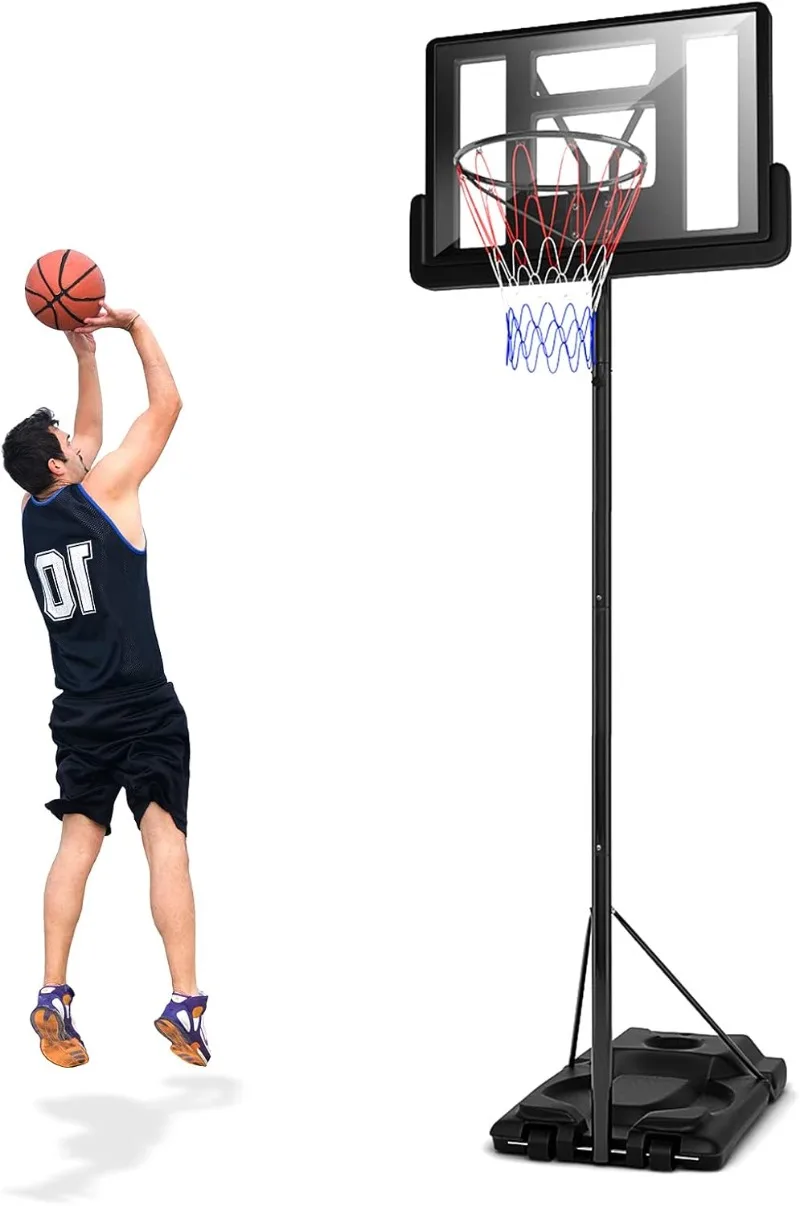 

Goplus Portable Basketball Hoop Outdoor, 8.5-10FT Height Adjustable Basketball Stand w/39Inch Shatterproof Backboard