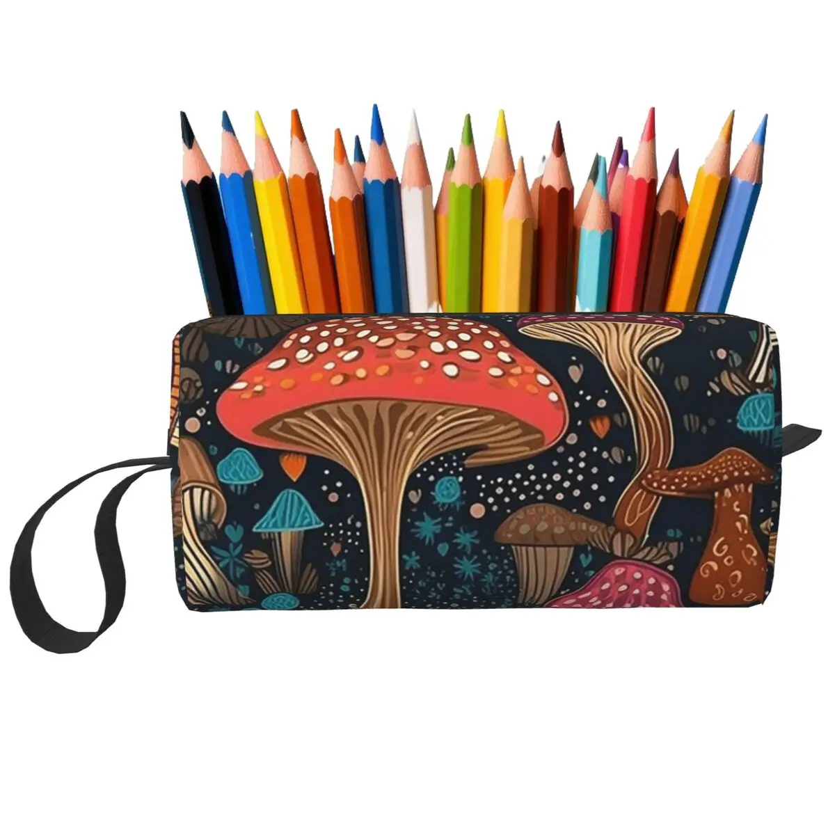 Psychedelic Magic Mushrooms Print Lava Pencil Case for Kids Pen Box Pencil Bag Stationery Supplies Travel Women Organizer Pouch
