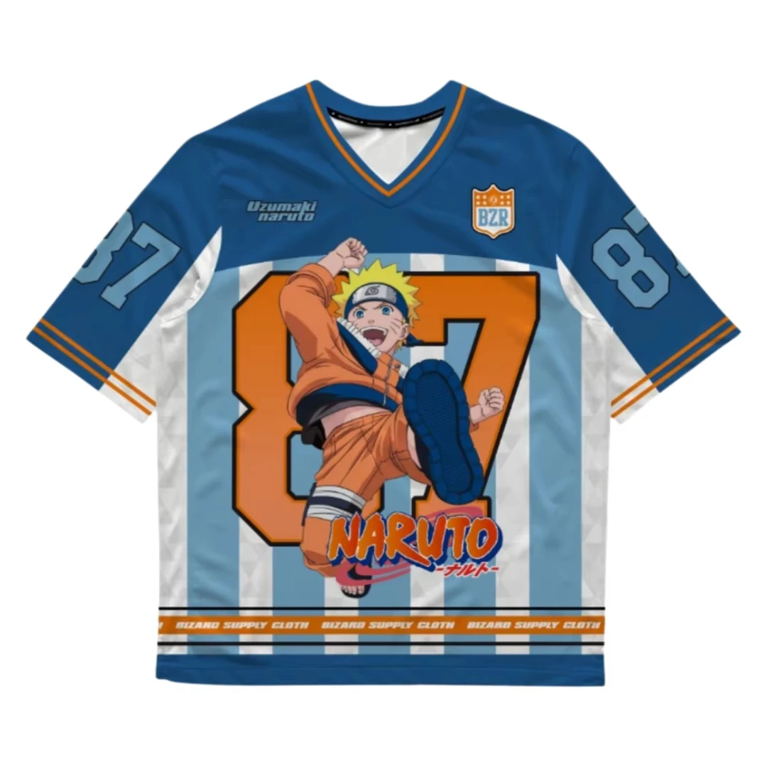 

Naruto Uzumaki #87 Anime Print Football Jersey Family Summer Adults Kids Athleisure T-Shirt