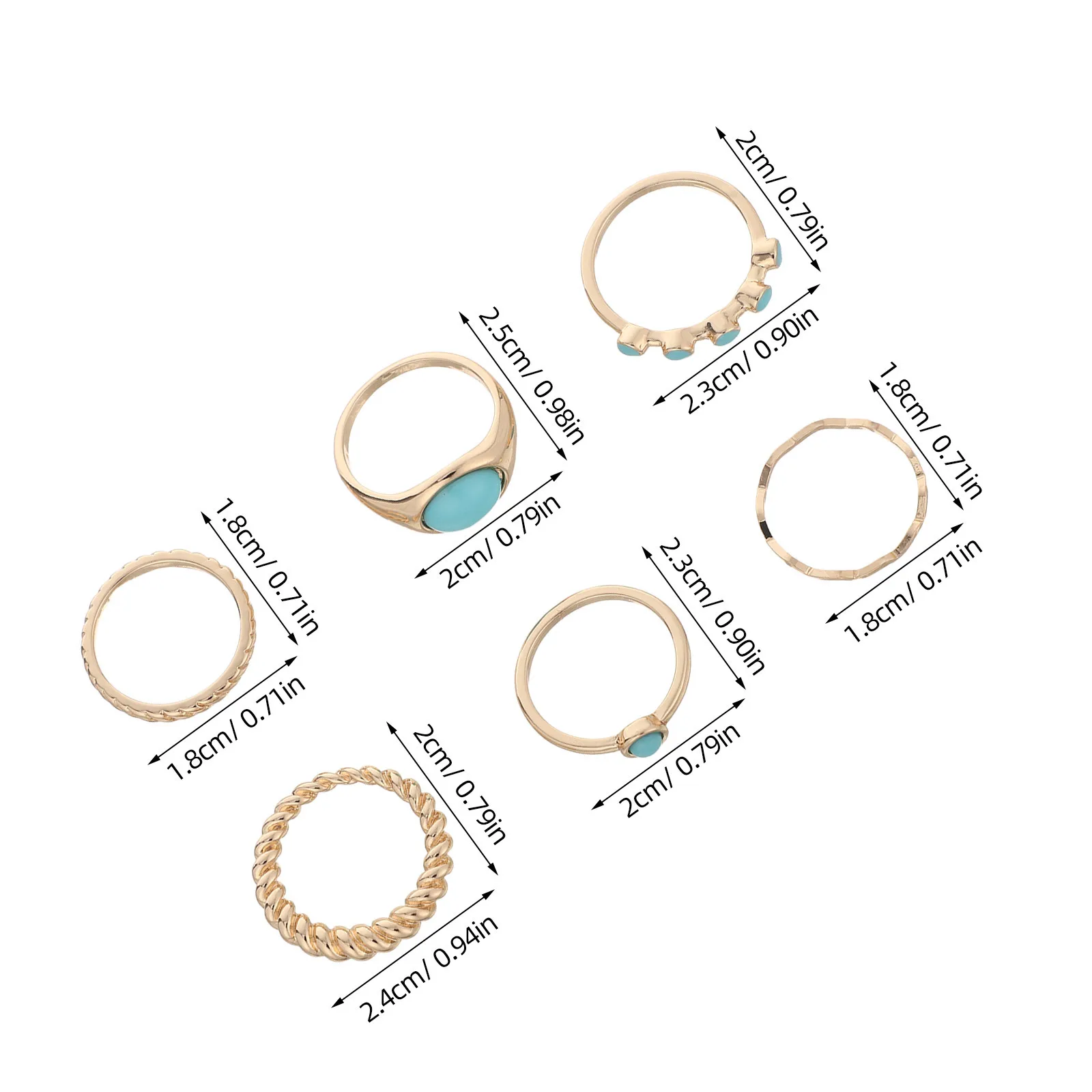 6 قطعة مجموعة خاتم خمر الفيروز التراص خواتم للنساء بوهو الحد الأدنى المفصل العصابات الأحجار الكريمة مجوهرات تكويم خواتم مجموعة #5
