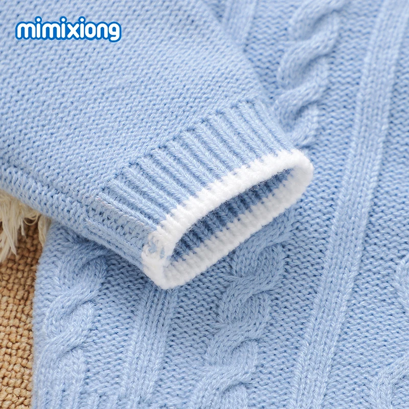 طفل الفتيان الملابس مجموعات الأزرق شتاء دافئ محبوك الوليد الرضع سترة البلوز القمم + السراويل + القبعات الدعاوى 3 قطعة 0-1Y ملابس أطفال #5