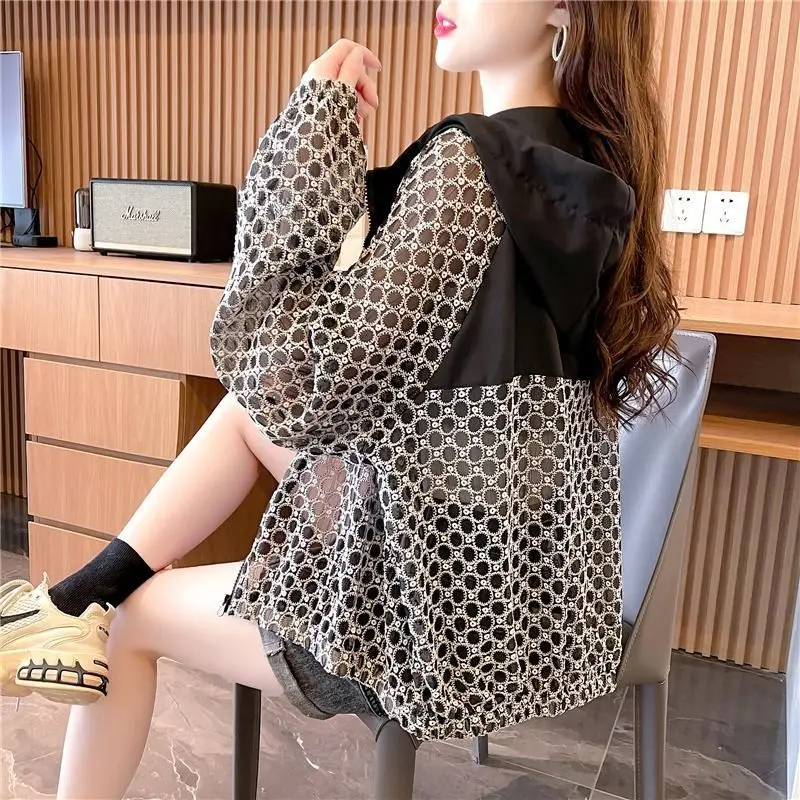 2023 Spring and Autumn Women\'s New Fashion Hooded Sun Protection Clothing Thin Loose Relaxed Comfortable Versatile Top