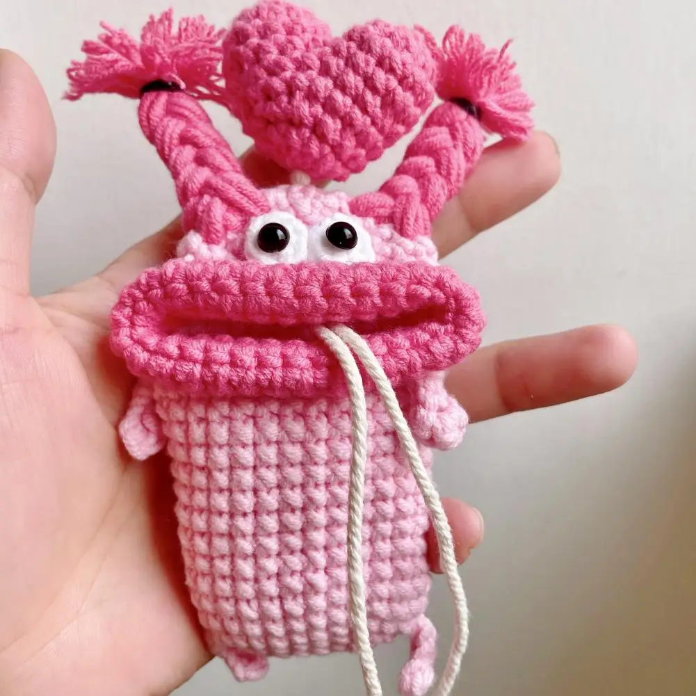 

Pull-out Key Holder Funny Cartoon Car Key Case Protector Crochet Bag for Women Big Mouth Universal Remote Key Fob Cover