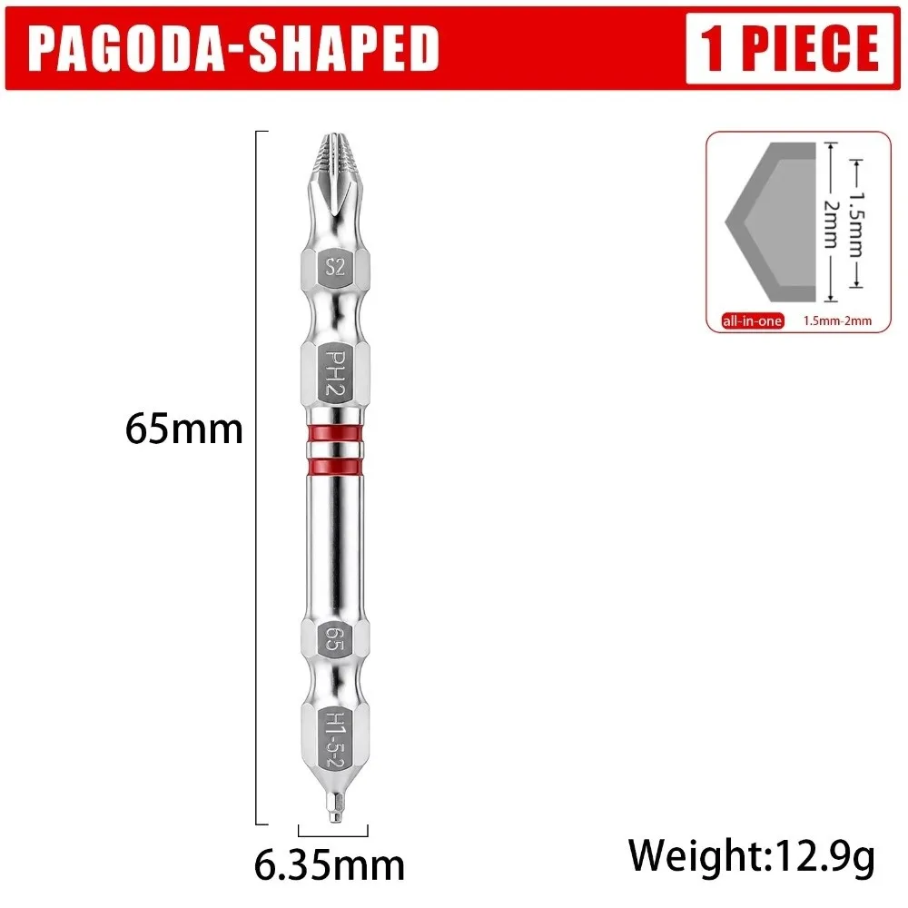 1/3pcs Pagoda-shaped Double Ended Screwdriver Bits 65mm Length S2 Steel Phillips Screwdriver Bits H1.5-6 Size Allen Bit