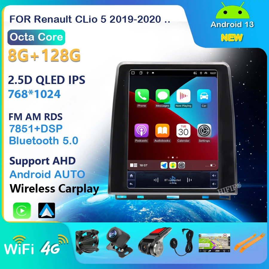 10.4 Inch IPS Vertical Screen Android 4 Core CPU Radio Video Nav GPS Navigation for Renault CLio 5 2019-2020 Car Player