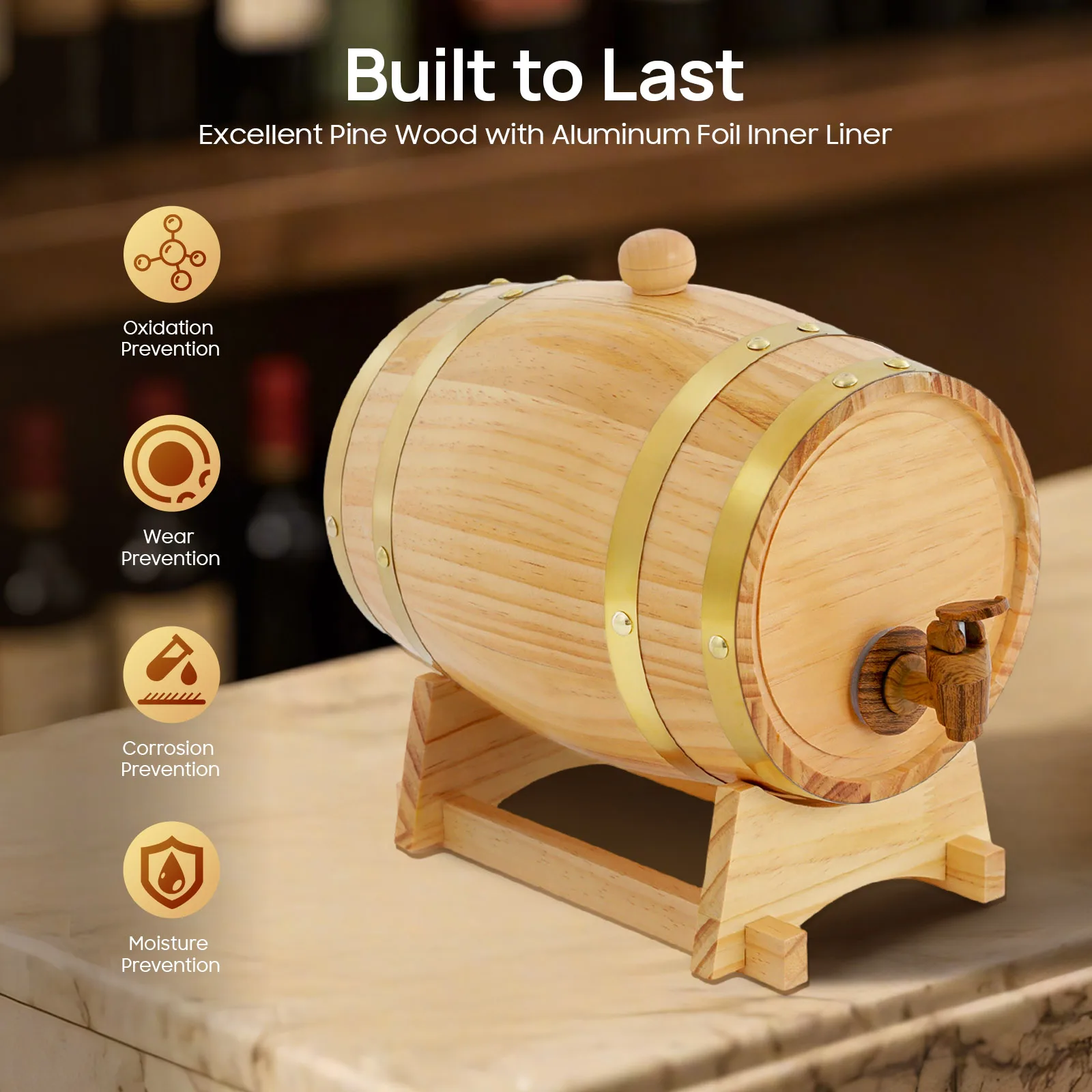

3L Pine Wood Wine Barrel Dispenser Wood Barrel for Whiskey and Wine Custom Mini 3L Aging Barrels For The Home Wine Maker