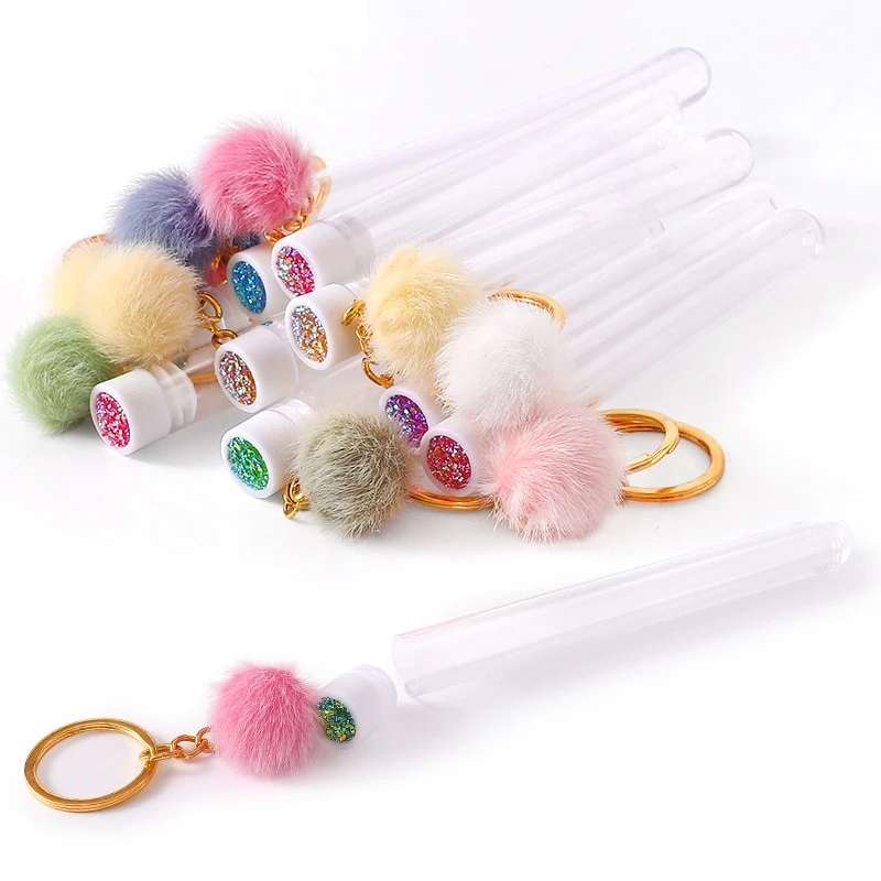 20/10/5Pcs Eyelash Brush Tube With Gold Keychain & Fluffy Fur Pom Pom Ball Lash Extension Makeup Brush Eyebrow Comb Beauty Tools