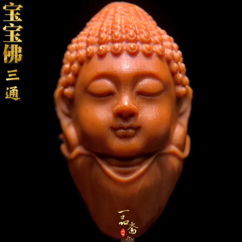 精巧な手彫りのベビー仏陀オリーブピット三連コネクターメンズブレスレットペンダントシングルカーネルオリジナルシード演奏可能な禅ブレスレット