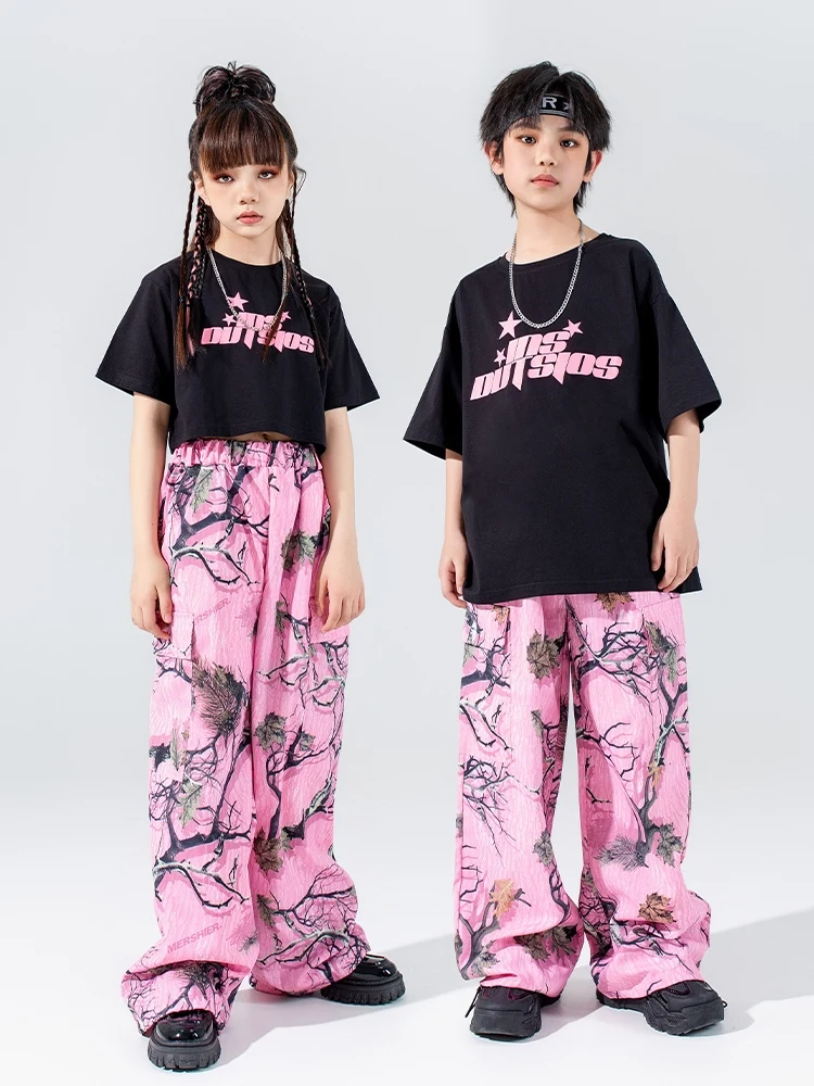 Mädchen Jazz Kostüm Hip Hop Jungen lose Tops rosa Hip Hop Hosen Kinder Sommer moderne Tanz Performance Kleidung Bühne Outfit bl12959