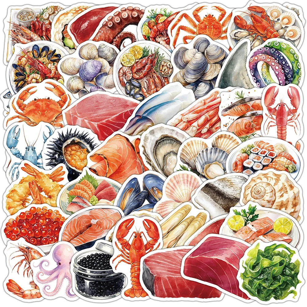 10/30/50pcs Cartoon Deep Sea Fish Animals Stickers Delicious Shell Octopus SeaFood Decal DIY Suitcase Phone Decoration Sticker