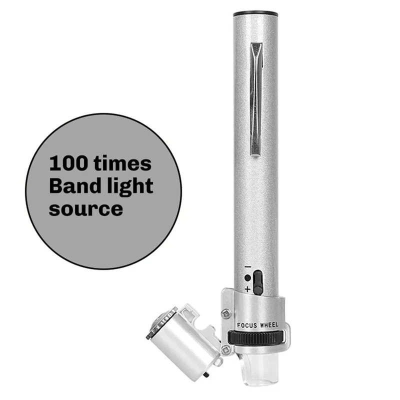 Top-100X Zoom Multifunction Microscope Loupe Adjustable Portable Led With Light Magnifier Mini Jewelry Pocket Handheld
