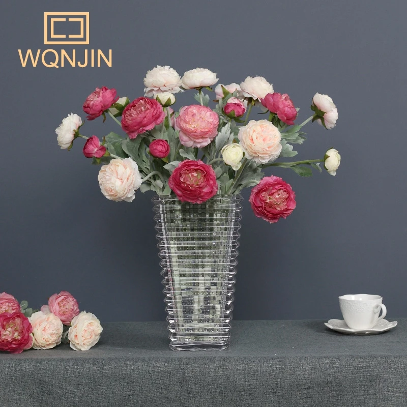 WQNJIN NEW Peony Flower Single 3 Heads Flocking Peony Flower Fake Flower Home Decoration Hotel Wedding Flower Luxury Decor