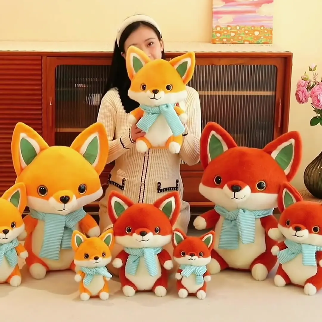 

40cm Cartoon Animal Scarf Fox Plush Stuffed Doll Cute Children's Companion Toy Birthday Gift Home Decoration Pillow Ornament