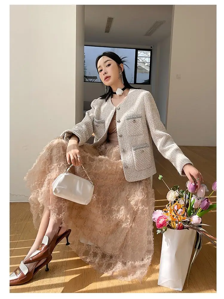 Ele round Ne White Outerwear Women's Faion Retro Sle Oaeal Color Winter New Arrival from China Straight Cut pe