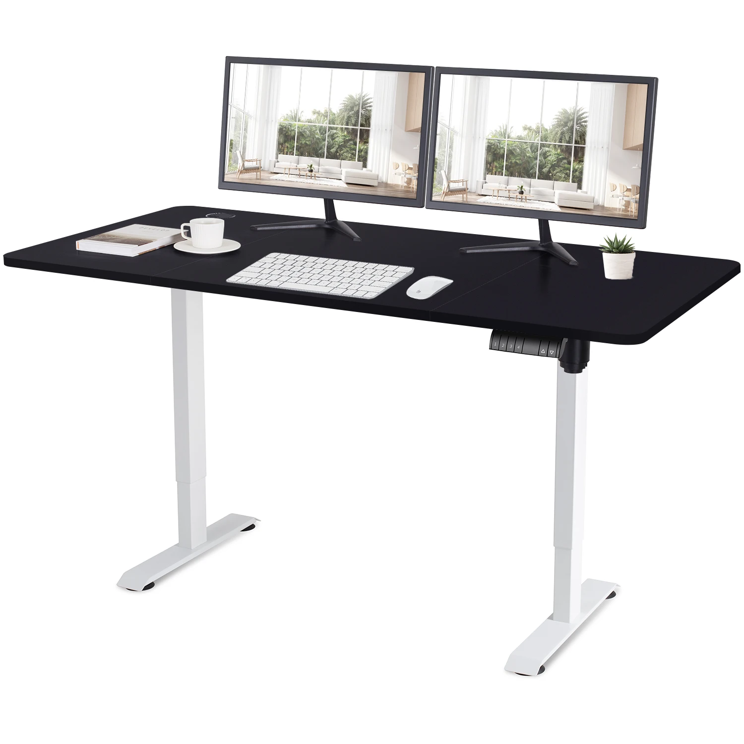 Flamaker 160 cm x 80 cm New standing desk with black top and white legs