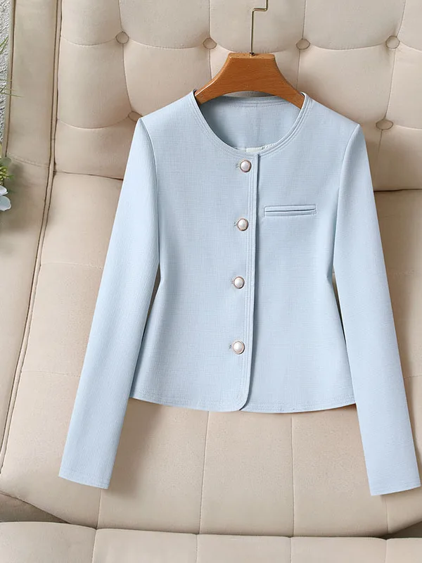 

Spring Autumn round Ne Long Sve Tailored ort Outerwear Women's Slim Fit Waist Cinched Jaet Faionable Cover up Top