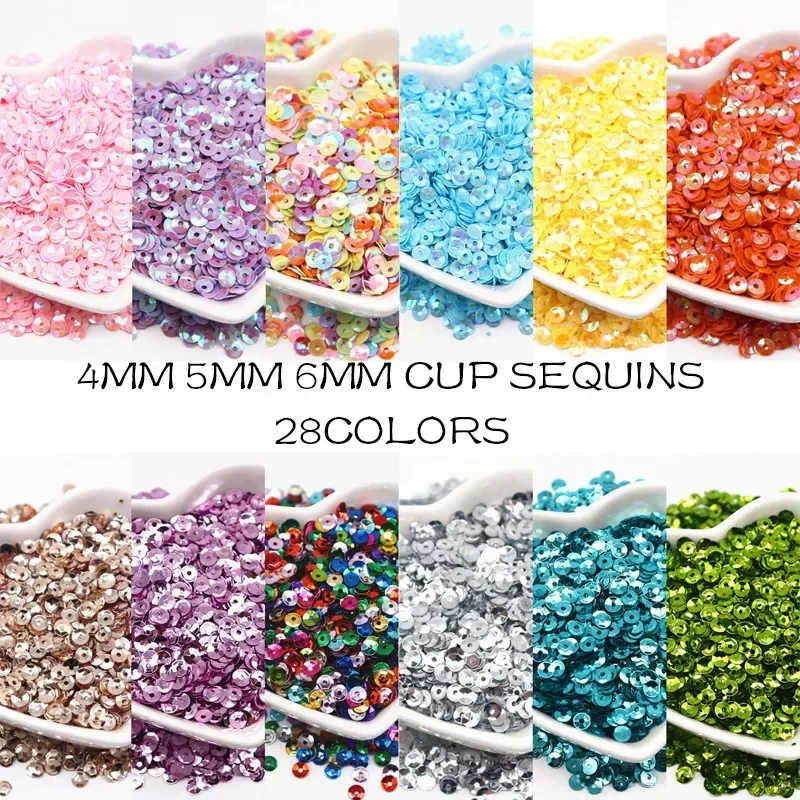 Cup Sequin 4mm 5mm 6mm PVC Cup Round Loose Sequins Paillettes Sewing Wedding Crafts Women Garments Accessories Lentejuelas