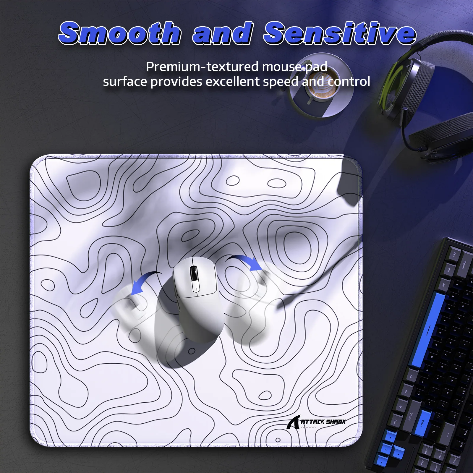 Attack Shark CM02 Gaming Mouse Pad 4mm Ultrathin 450x400mm Non Slip Topographic Contour Desk Mat For Gaming Office Gamer
