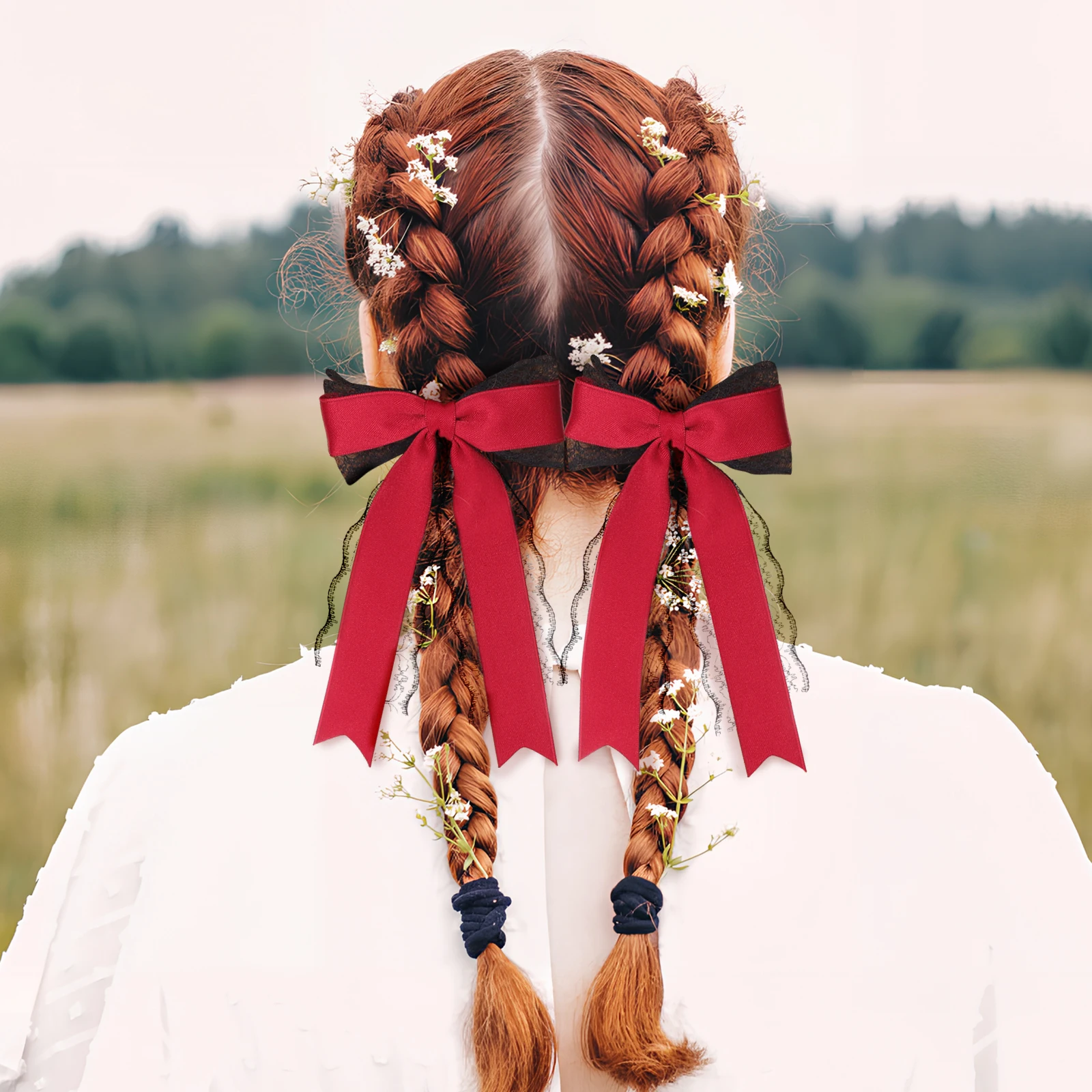 

4pcs Lace Bow Clips Large Bow Clip Long Bows For Women Cute Hair Accessories Bridal Flower Girl Ribbon Bows Alligator Hair Clips