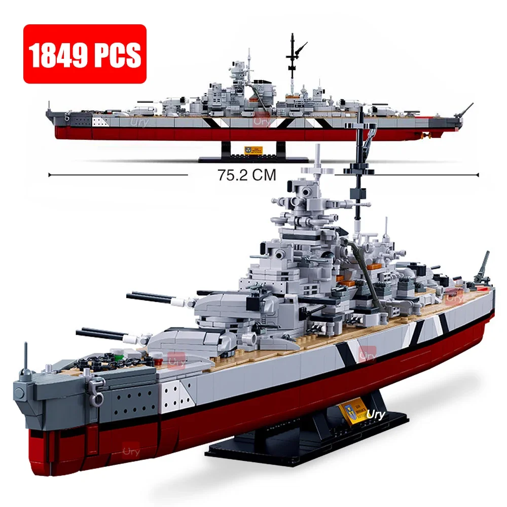 WW2 Military Warships KMS 2in1 Bismarck Battleship Fleet Collection Building Blocks Classic Model Toy for Kids Boy Gift