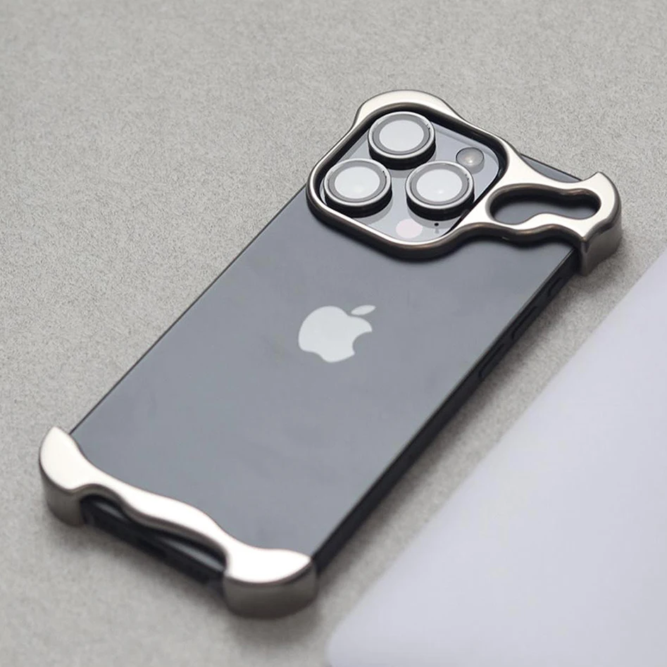 Luxury Alien Titaniun Alloy Bumper For iPhone 15 14 13 Pro Max 15Plus Lens Film Protector Irregular Case Metal Corner Pads Cover