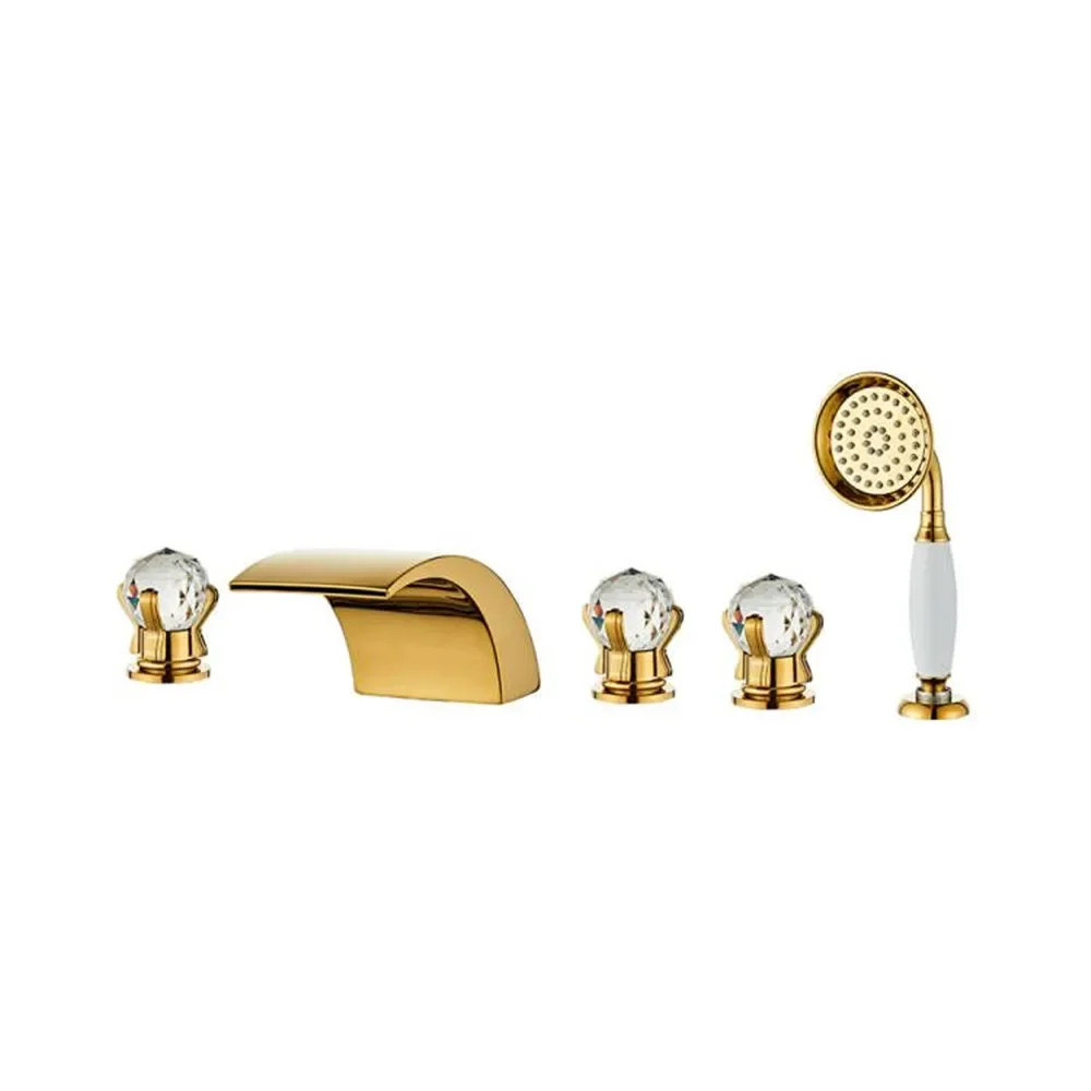  Gold Bathtub Faucet Set Widespread Tub Sink Mixer Tap  Brass Crystal Bathroom Bath Shower Faucet with Hand shower Head