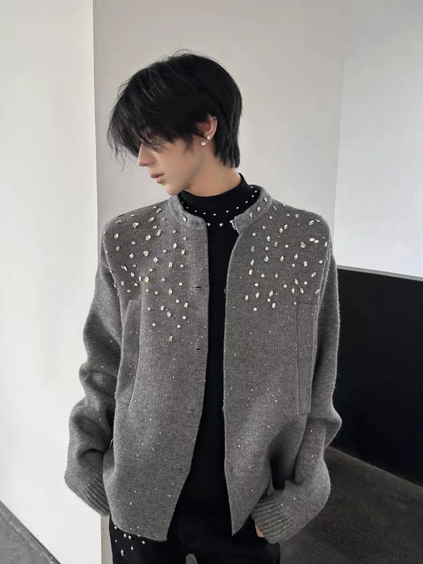 Fashion Fine Flash Diamond-Studded Cardigan Sweaters Men Women 2025 Autumn Winter New High-End Small Fragrant Loose Knitted Tops