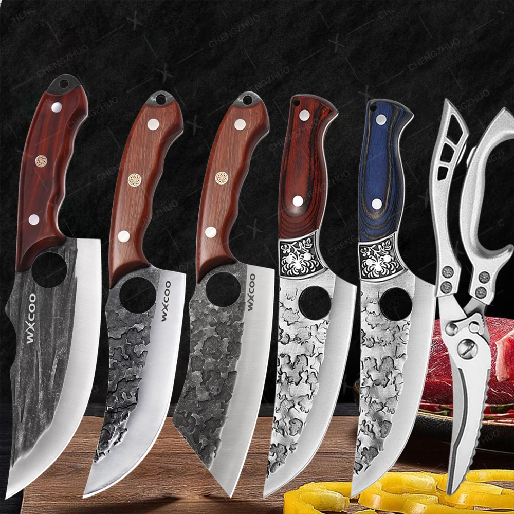 

Professional Butcher Cleaver Boning Knife Forged Kitchen Chef Knife Stainless Steel Meat Fish Fruit Knife Scissors with Cover