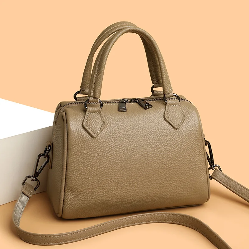 100% Genuine Leather Totes for Women Shoulder Bags Designer Cowhide Luxury Boston Handbags Ladies Crossbody Bags Commuting