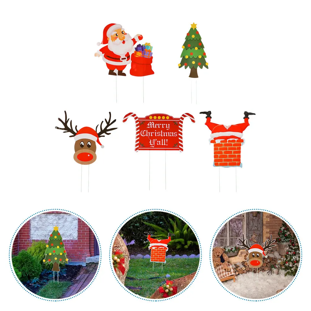 

5pcs Christmas Yard Signs Sturdy Plastic Durable Holiday Decorations Outdoor Garden Stakes Christmas Themed Lawn Signs
