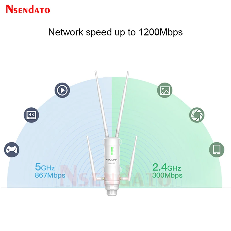 Extender WiFi esterno a lungo raggio Wireless Dual Band 2.4G/5Ghz AC1200 AC600 Router Wifi ad alta potenza/Ripetitore Ripetitore di segnale POE