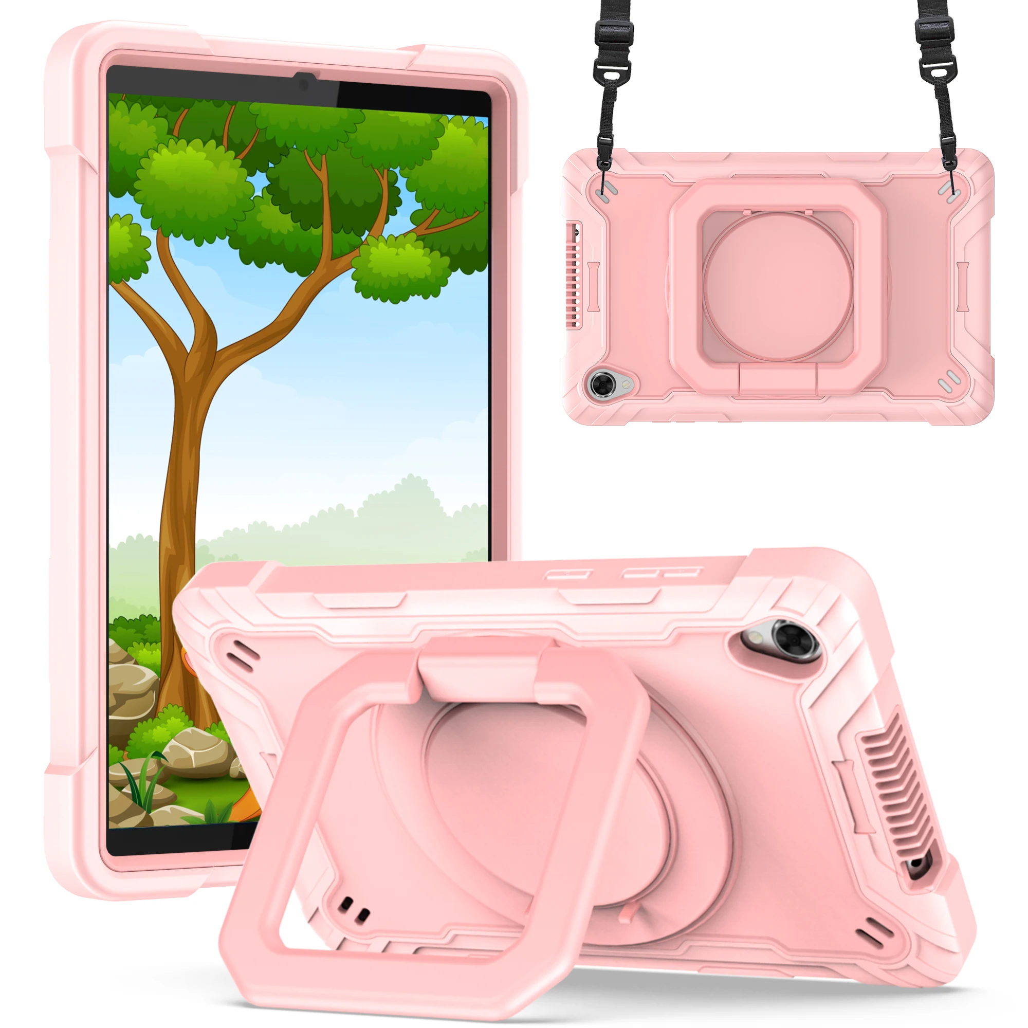 

Чехол для планшета Lenovo Tab M8 (TB-8705/8705F), 360° ° вращающаяся подставка, цветной блок, усиленные углы, с плечевым ремнем.