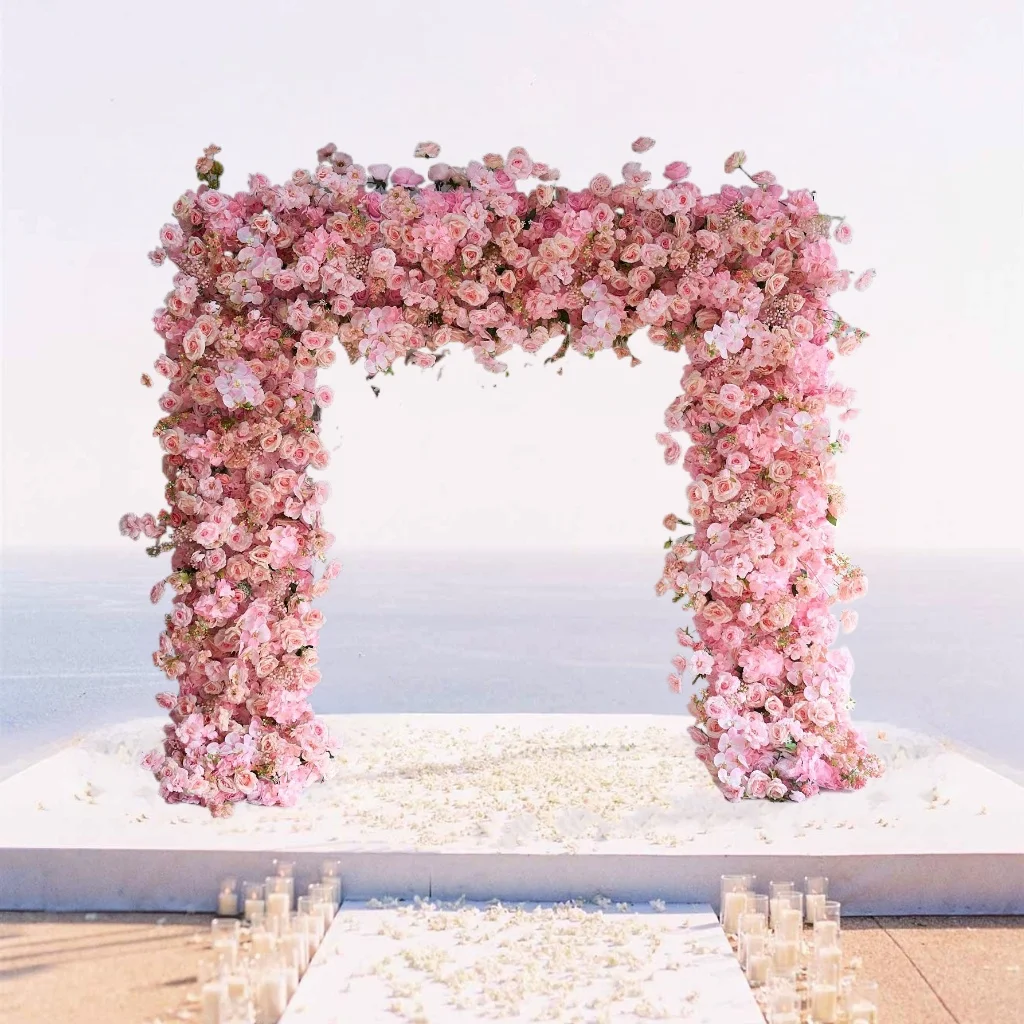 Pink Rose Hydrangea Arrangement Floral Outdoor Wedding Backdrop Flower Arch Frame Decor Event Party stage Props Wedding Decor