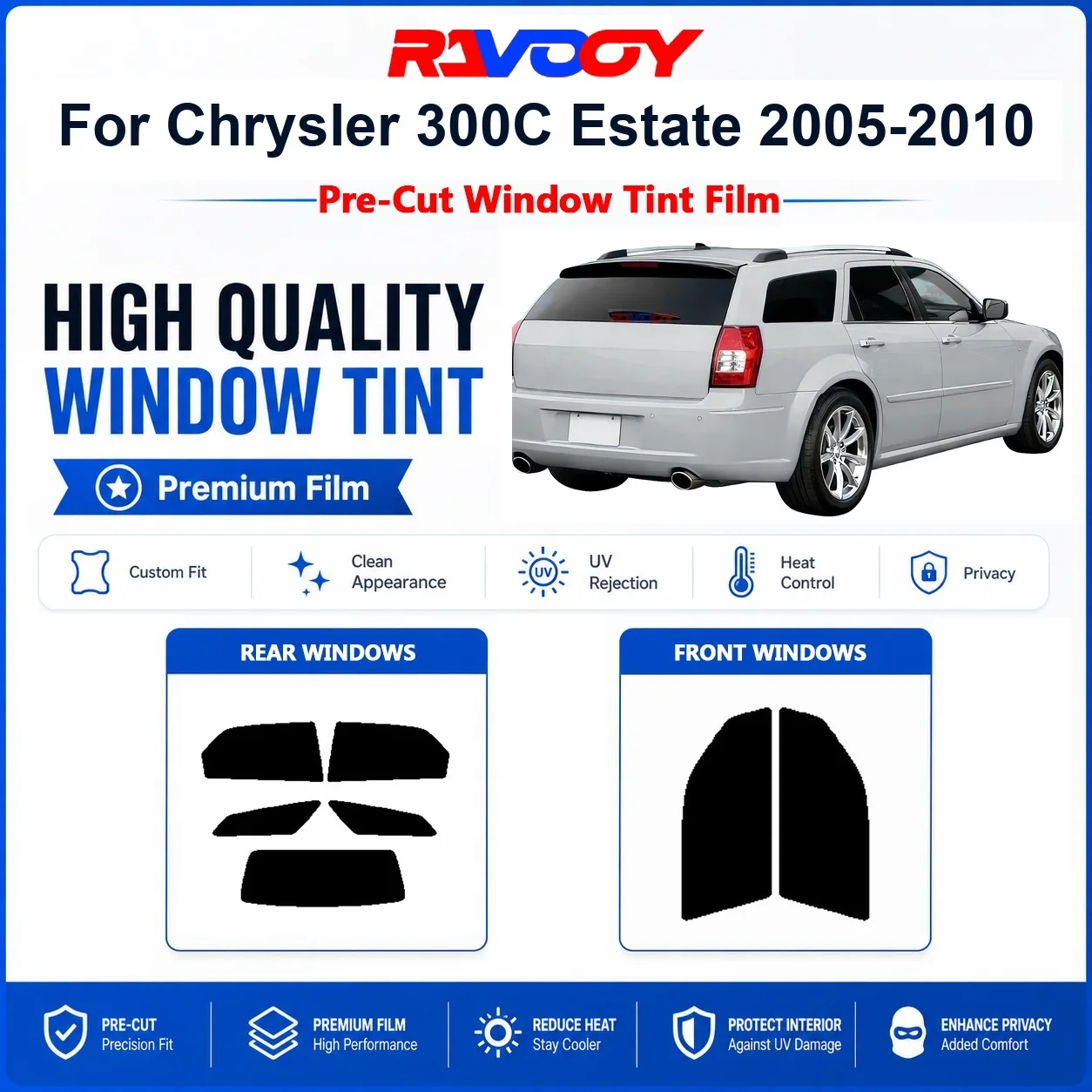 Premium Pre-Cut Window Tint For Chrysler 300C Estate 2005-2010 Front & Rear Windows UV Heat Rejection Privacy Film
