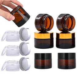 5Pcs 5g-100g Amber Empty Glass Jars Pots With Inner Liners & Lids Make up Vials For Lip Balm Lotion Cream Powders  Candle jar