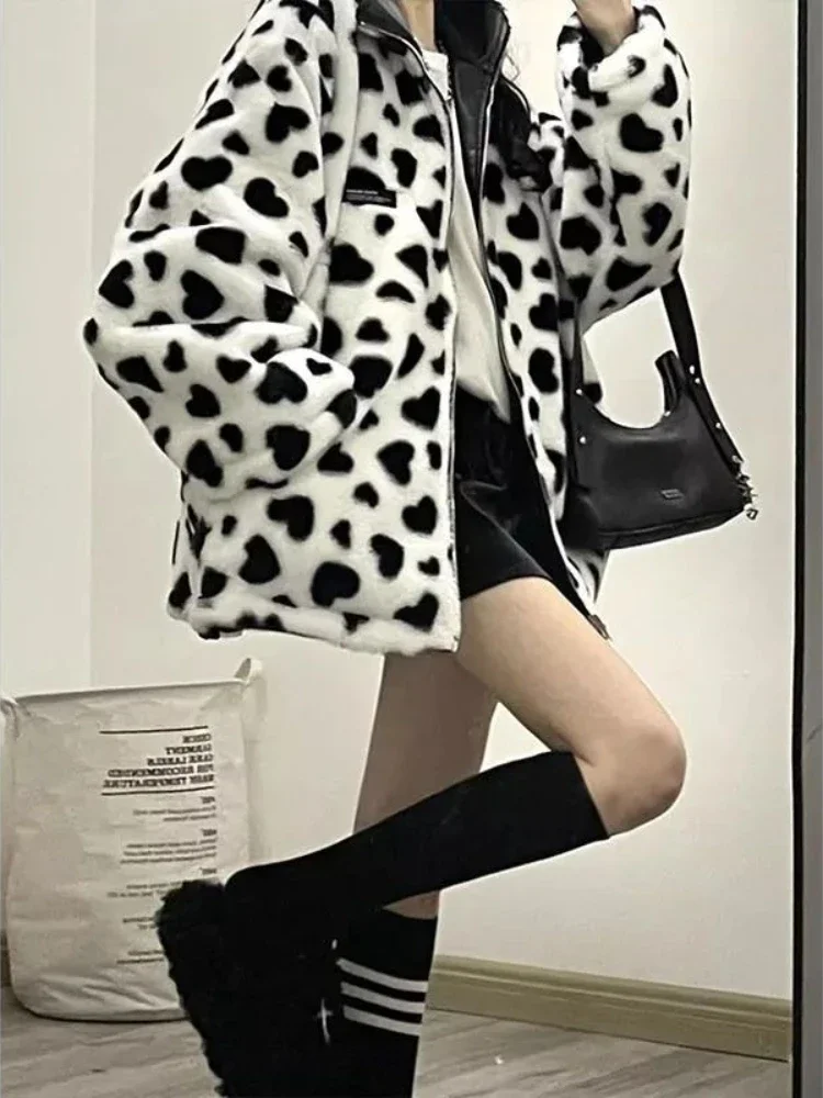 ファッション女性厚手レオパード柄フェイクラムファーコート雪ルーズ裏地リバーシブルウェアコート女性冬暖かいレザージャケット